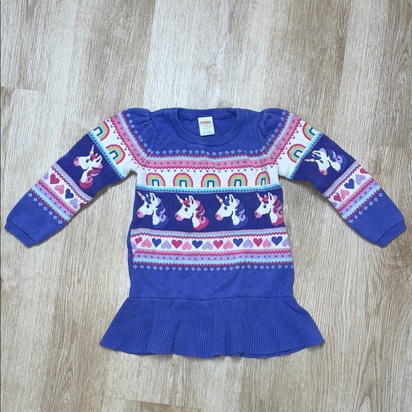 Gymboree Sweater Tunic Top Dress Rainbow Unicorns Hearts Fair Isle Pastels - Picture 1 of 7